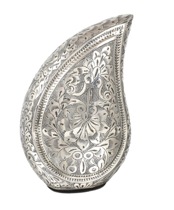 Fabricante de urnas para adultos de gota de lágrima de esmalte blanco de India Urna de cremación de metal para adultos Urna de cremación hecha a mano con diseño grabado - Product Image 4