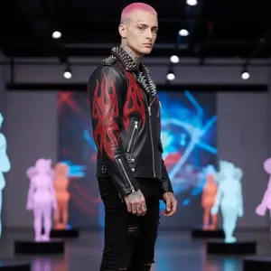 Chaqueta de Cuero Genuino para Hombre con Tachuelas de Llama, Diseño Reversible, Chaqueta de Piel de Vacuno para Todas las Temporadas - Product Image 2