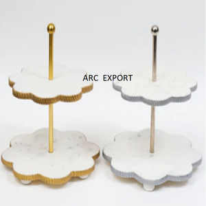 Soporte de pastel redondo de 2 capas de diseñador antiguo, soporte blanco con borde dorado, soporte para servir cupcakes para bodas y eventos, soporte para pastel - Product Image 3