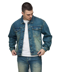 Veste en jean vintage bleue design personnalisé pour hommes vêtements robustes boutonnés classiques manches longues 100% coton Service OEM disponible - Product Image 1