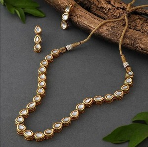 Bộ trang sức cô dâu mạ vàng <span class=keywords><strong>Kundan</strong></span> Rani Haar gồm vòng cổ dài và bông tai, trang sức thời trang dành cho cô dâu - Product Image 4