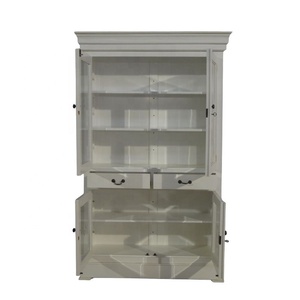 Armoire de cuisine Buffet en bois peint en blanc avec portes en verre conçu pour les meubles de salle à manger de style français - Product Image 5