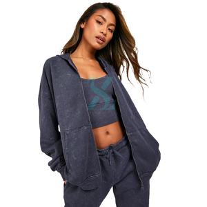 Sudaderas con cremallera Streetwear Custom Blank 350Gsm Hoodies Pink Casual Style Acid Wash Boxy Zip Hoodie para ropa de invierno Mujer - Product Image 1