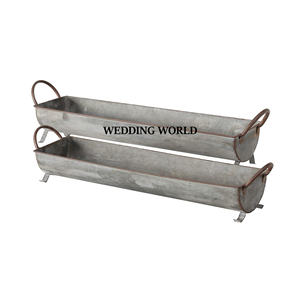 Ensemble de deux plateaux de service galvanisés faits à la main, vente à chaud de vaisselle de luxe en forme de rectangle, plateau de service en métal en gros de table - Product Image 5