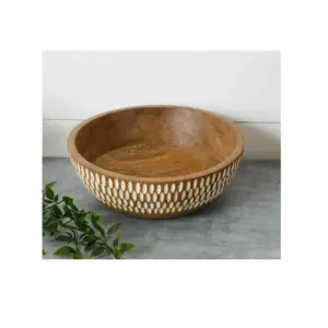 Mango Wood Embossed Bowl Kitchen Necessary for Serving Mixing Salad Fruit Dough Rice Fish Sauce Kids Bowls for natural