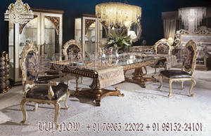 Traditional Hand Carved <b>Dining</b> Table With <b>Chairs</b> Golden Polish Wooden <b>Dining</b> Table Set Luxurious Teak Wooden <b>6</b> Seater <b>Dining</b> Set - Product Image 2