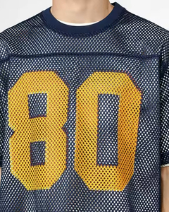 Camisetas de fútbol retro recortadas cuadradas personalizadas para hombre al por mayor, camiseta de fútbol retro americana de poliéster de malla vintage de gran tamaño deportiva - Product Image 2