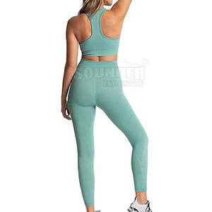 Conjunto de Yoga de cintura alta para mujer, ropa de entrenamiento sólida de 2 piezas, venta directa de fábrica, conjunto de yoga directo de fábrica para mujer - Product Image 5