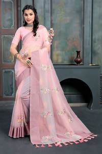 High Quality Heavy <b>Organza</b> <b>Silk</b> Multi-Color Thread Embroidery Work Soft Zari Weaving Patta Border Tassel Party Wear Fancy Indian - Product Image 5