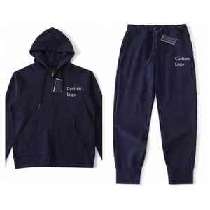 Conjunto de chándal de algodón puro para hombre con logotipo bordado personalizado Sudadera con capucha para hombre con cremallera Old Money Pullover HOODIE - Product Image 4