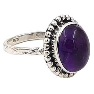 Navya Craft Handmade 925 Sterling Silver Boho <b>Statement</b> <b>Ring</b> Amethyst Oval Inlay Sizes 4-13 for Christmas Anniversary Women's - Product Image 1