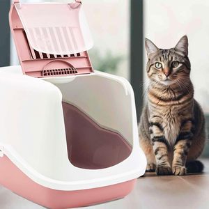 Spaziosa lettiera per gatti chiusa resistente agli odori con coperchio 39x57x41cm disponibile in bianco rosa verde - Product Image 3