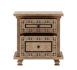 Table de chevet convertible en bois de teck massif fabriqué à la main 2 tiroirs Table de chevet moderne traditionnelle détails sculptés appartement chambre - Product Image 3