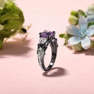 Jeulia Vintage 18K Gold Plated Three Stone Purple Rose <b>Ring</b> <b>Adjustable</b> Open Inlay - Product Image 6