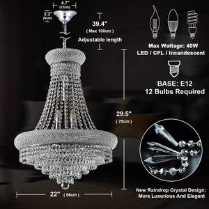 Lumières Chrome Classique Empire Style K9 Drop Lustre En Cristal Plafonnier Luminaire pour Salon Foyer Salle À Manger Hal - Product Image 4