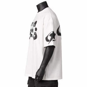 T-shirt en jersey de coton blanc pour homme, manches courtes, col rond, coupe classique, décontracté, imprimé dégradé, respirant, motif lettres - Product Image 5