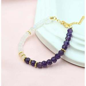 Rainbow Moonstone and Amethyst Crystal <b>Bracelet</b> Elegant and Luxurious <b>Bangle</b> - Product Image 2