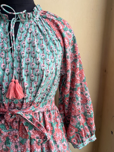 Femmes grande taille à manches longues Maxi robe bloc imprimé coton couleurs mélangées vêtements d'été avec gland décoration 100% coton - Product Image 3