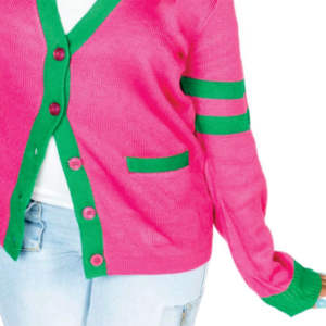 High Quality Custom Women AKA Varsity Striped Cotton Knit Cardigan V Neck Winter Logo <b>Sweater</b> Button Greek Letters Casual Style - Product Image 3