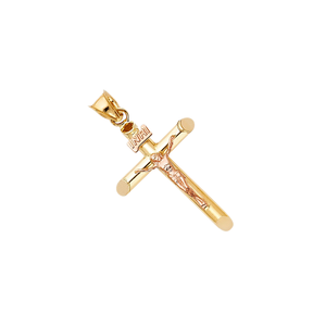 14k Two Tone Gold Plated <b>Crucifix</b> <b>Pendant</b> Stylish Dual Tone Cross for Men Women Zircon Infused Christian Symbolic Jewelry - Product Image 3
