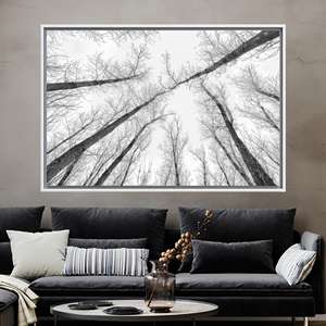 Impresión artística en lienzo de árboles altos en blanco y negro elegante para decoración del hogar, 1P:marco blanco - Product Image 1