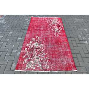 Tapis turc vintage 3,7x6,4 pi (113x195 cm), tapis oriental rouge - Product Image 1