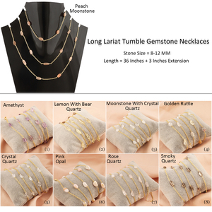 Longue déclaration bijoux naturel tumble quartz rose perles lisses chaîne collier laiton plaqué or double couche station colliers - Product Image 2