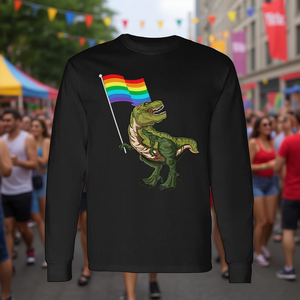 Maglietta a Maniche Lunghe a Tema Dinosauri, Articolo Promozionale per Gay, Lesbiche, LGBT, Mese dell'Orgoglio e Transgender - Product Image 3