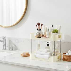 Organizador de Cocina de Plástico Duradero de 2 Niveles, Color Beige, Moderno, Fácil de Montar, para Almacenamiento en Encimera, para Frascos de Especias y Botellas de Aceite - Product Image 3