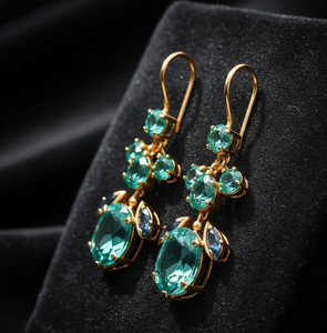 Boucles d'oreilles pendantes multiformes en topaze bleue hydro pour femmes |   5 pouces |   13 grammes |   Boucles d'oreilles pendantes en argent sterling 925 plaqué or 18 carats - Product Image 4