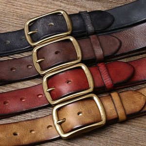 Ceinture vintage tendance cuir de vachette ceintures formelles pour hommes véritable boucle en alliage plissé motif solide pour jean - Product Image 2
