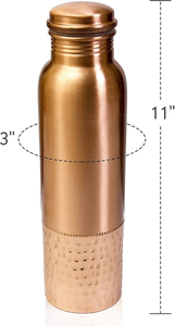 Bouteille d'eau en cuivre pur à 100 %, 34 oz, extra large, gravée, étanche, récipient ayurvédique, boisson directe, récipient en cuivre martelé - Product Image 4