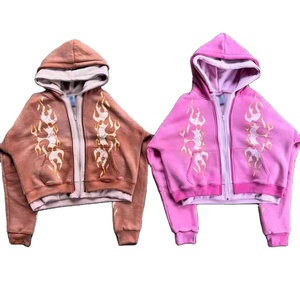 Streetwear décontracté blanc poids lourd hommes Patch broderie fermeture éclair Double couche à capuche en détresse lavé à l'acide sweats à capuche - Product Image 1