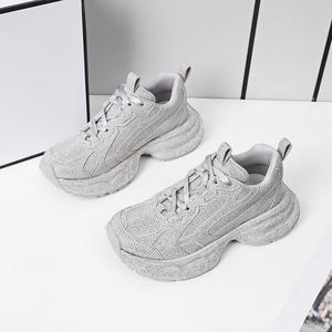 2024, zapatillas gruesas de alta calidad para mujer, moda informal, estilos para caminar, cierre con cordones, forro de cuero genuino, tela superior - Product Image 1