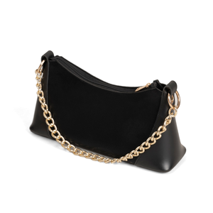 Sac à main de mode pour femmes avec fermeture à glissière chaîne dorée schéma de couleurs noir/blanc - Product Image 4