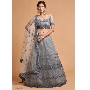 Haute Qualité Doux Net Zari Threepad Séquence Travail Lehenga Choli Mariages Fêtes Indien Exclusif Surat Grossiste Fournisseur - Product Image 1