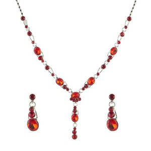 Urthn ชุดเครื่องประดับชั้นดี-สร้อยคอชุบโรเดียมหินสีแดงออสเตรีย1102832 - Product Image 1