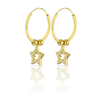 Boucles d'oreilles créoles étoile en argent sterling 925, zircon, bijoux fins de luxe, Turquie, 1,8 cm, plaqué or rhodié, tendance, cadeau pour mariage ou fête