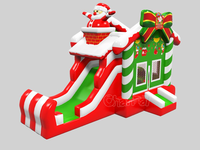 Château gonflable de Noël avec toboggan, tente de camping gonflable avec toit couvert, arbre de Noël et obstacles