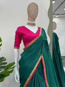 Beautiful Designer Saree With Fancy Lace and heavy Latakan on pallu And Blouse - Product Image 6