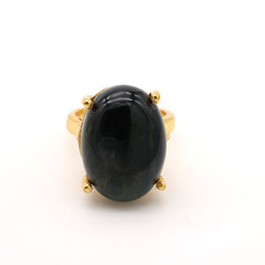 Wholesale Collection Real Green Onyx Gemstone <b>Statement</b> <b>Ring</b> Yellow Gold Plated Adjustable Prong Setting Fashionable Brass <b>Ring</b> - Product Image 1