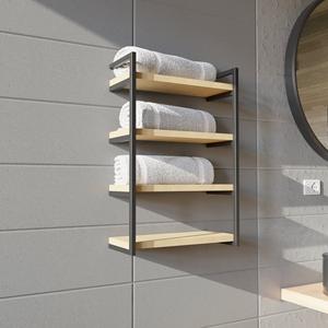 Adhesive Bathroom Use Shelf Wall Shelf With Black Powder Coating Finishes High Quality With Three Tiers for Storage at Wholesale - Product Image 5