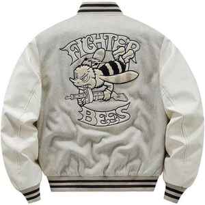 Veste universitaire en laine pour hommes de créateur OEM saison d'hiver Streetwear veste de baseball en cuir avec logo personnalisé broderie chenille - Product Image 3