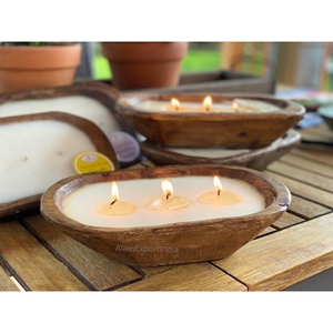 Cuenco de vela de madera de Mango con acabado Natural más vendido, tamaño personalizado para vela de soja, cuenco tallado a mano, Decoración de mesa, boda - Product Image 1