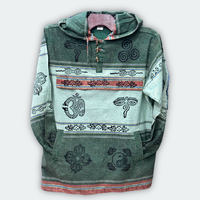 Veste à capuche en coton imprimé à la main avec motif carré, doublure en polaire, réutilisable pour l'hiver/été, fabriquée au Népal