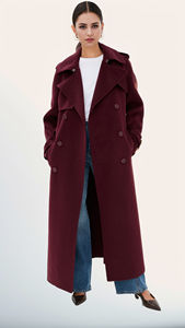 Abrigo Largo de Gabardina para Hombre, Personalizado, Estilo Vintage, Color Rojo, Cuello Barco, Cierre de Botón, Bolsillos con Cinturón, Abertura Lateral, Lana, Cálido - Product Image 5