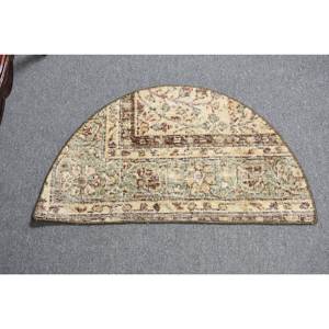 พรมขนสัตว์สีเขียวเบจ2.5 x 1.5ft แบบดั้งเดิมห้องนั่งเล่นพรมตุรกีเย็บปะติดปะต่อกันสำหรับข้างเตียงห้องโถงยางพาราสี่เหลี่ยมผืนผ้า - Product Image 1