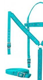 Western Équestre Nouveau Design Cuir Cheval Halter Perlé Headstall Headcollar Skyblue Nylon avec Selles Élégantes - Product Image 2
