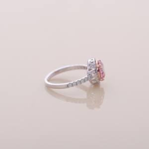 IGI Certified Pink Round Lab Grown Diamond Halo Engagement & Wedding Ring in <b>Solid</b> 925 Sterling <b>Silver</b> - Product Image 4