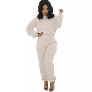 Conjunto de Dos Piezas Casual Estampado para Mujer, Sudadera con Capucha y Pantalones de Felpa |   Chándal de Invierno Grueso y Cálido de Color Sólido - Product Image 4